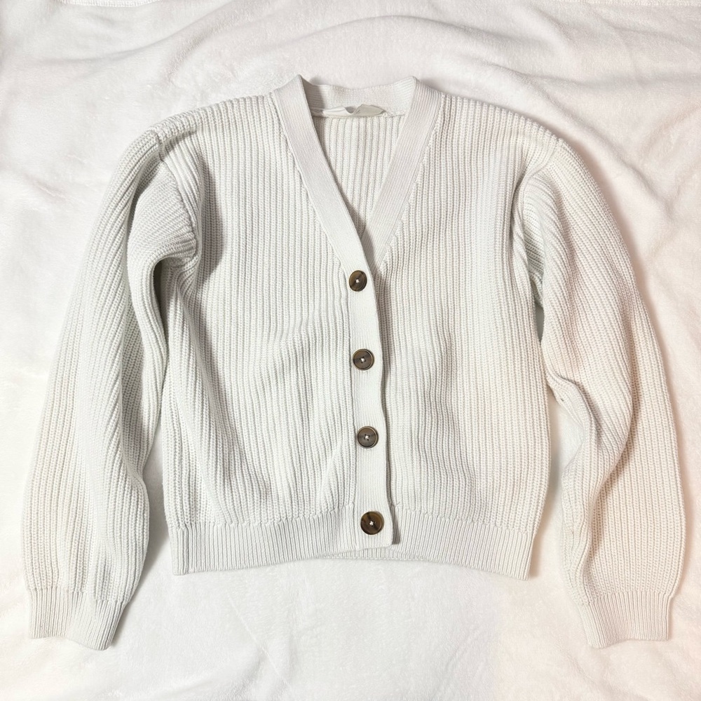 H&M Kid RIB-KNIT CARDIGAN in Cream - Size: 20 (14+)